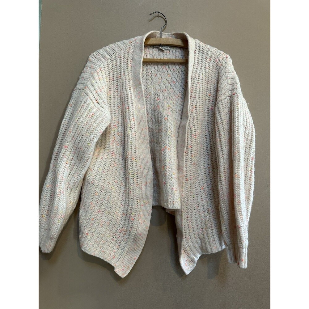 American Eagle Cream Confetti Fuzzy Cropped Open Chunky KnitCardigan Size Small‎